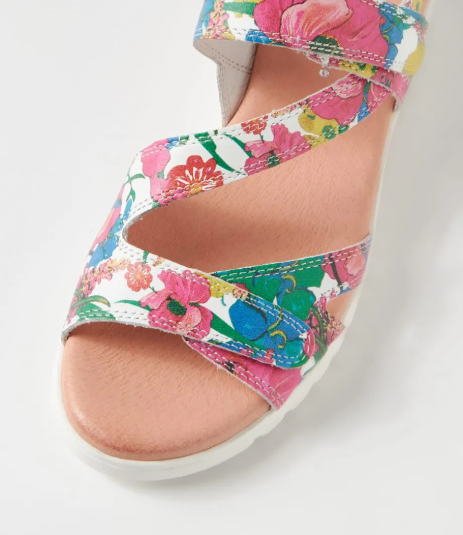 Melany White Flowermania Leather Slides