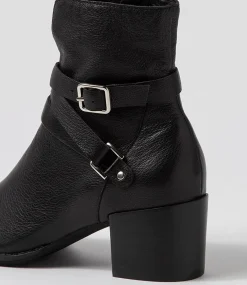 Melvine Black Leather Ankle Boots