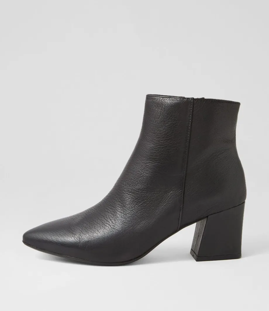 Mieke Black Leather Ankle Boots
