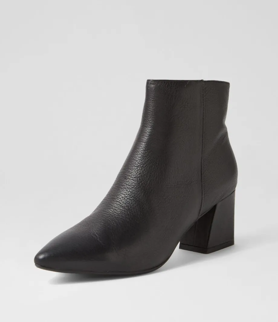 Mieke Black Leather Ankle Boots