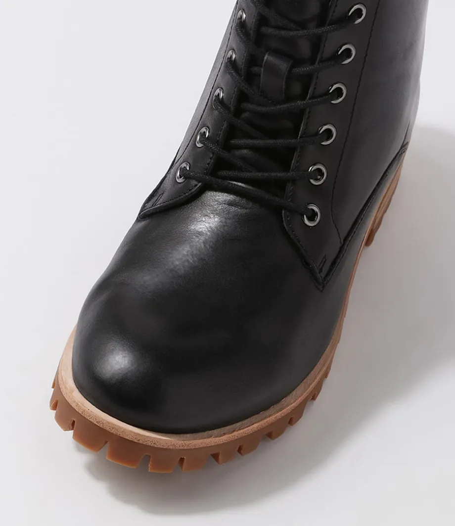 Minoru W Black Leather Lace Up Boots