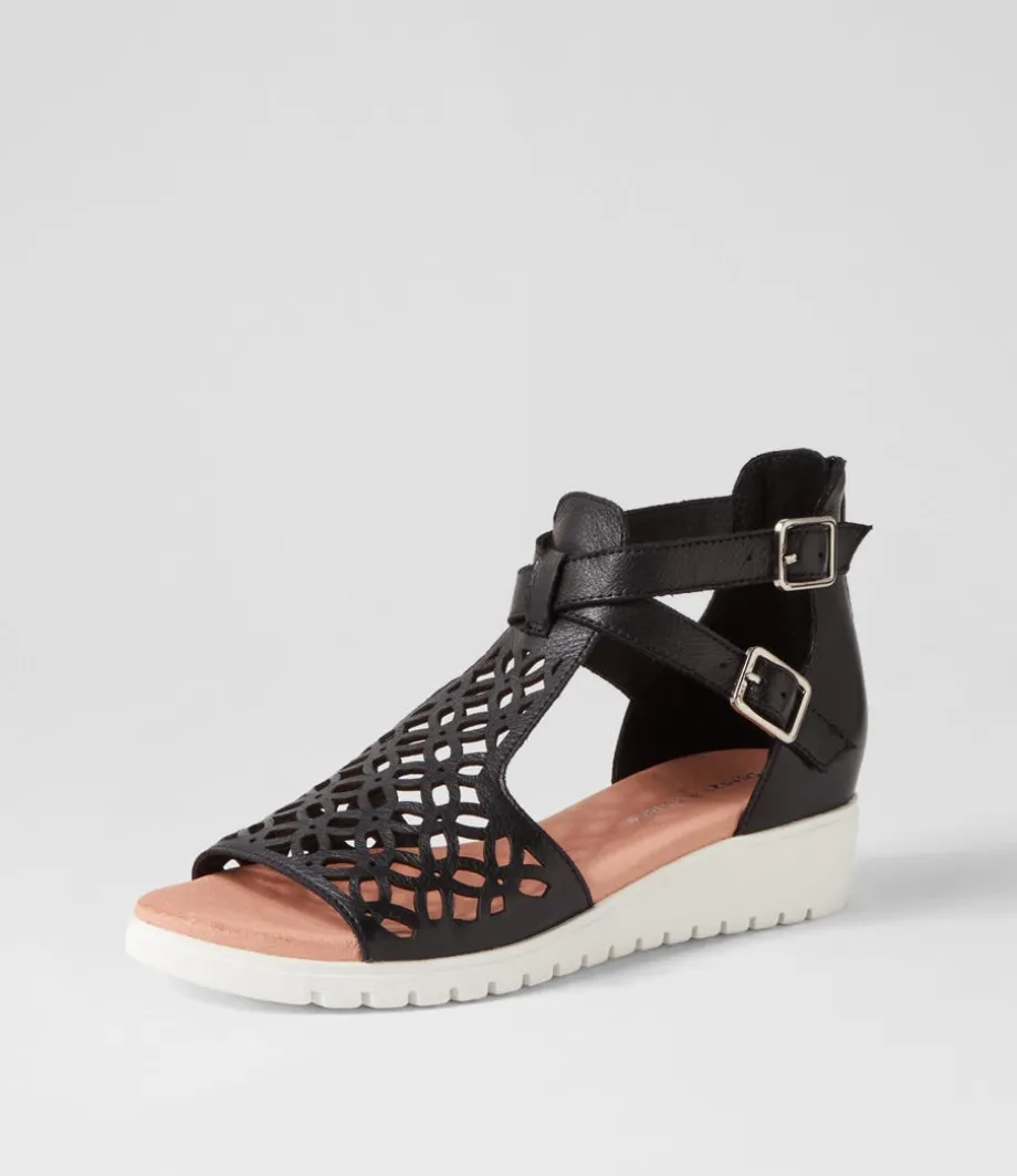 Minos Black White Leather Sandals
