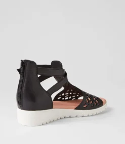 Minos Black White Leather Sandals
