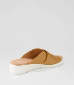 Mith Dark Tan White Leather Slides