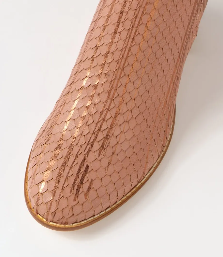 Mockas Blush Metallic Cut Leather Ankle Boots