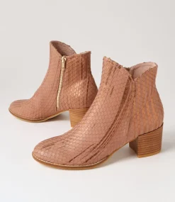 Mockas Blush Metallic Cut Leather Ankle Boots
