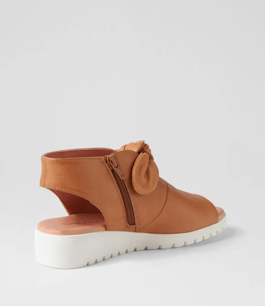 Moneka Dark Tan White Leather Sandals