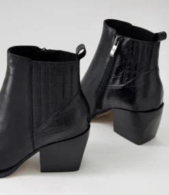 Morene Black Croc Leather Chelsea Boots