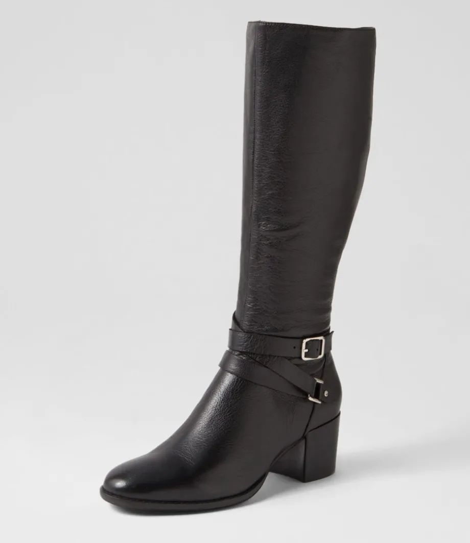 Morry Black Leather Knee High Boots