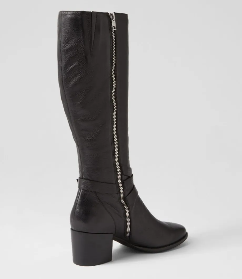Morry Black Leather Knee High Boots