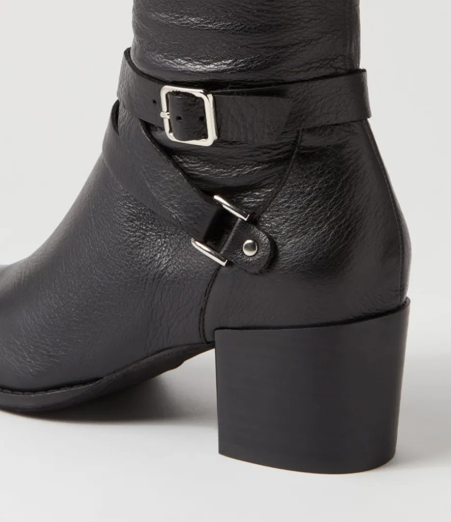 Morry Black Leather Knee High Boots