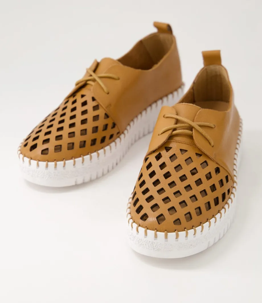 Mosi Dark Tan White Leather Sneakers
