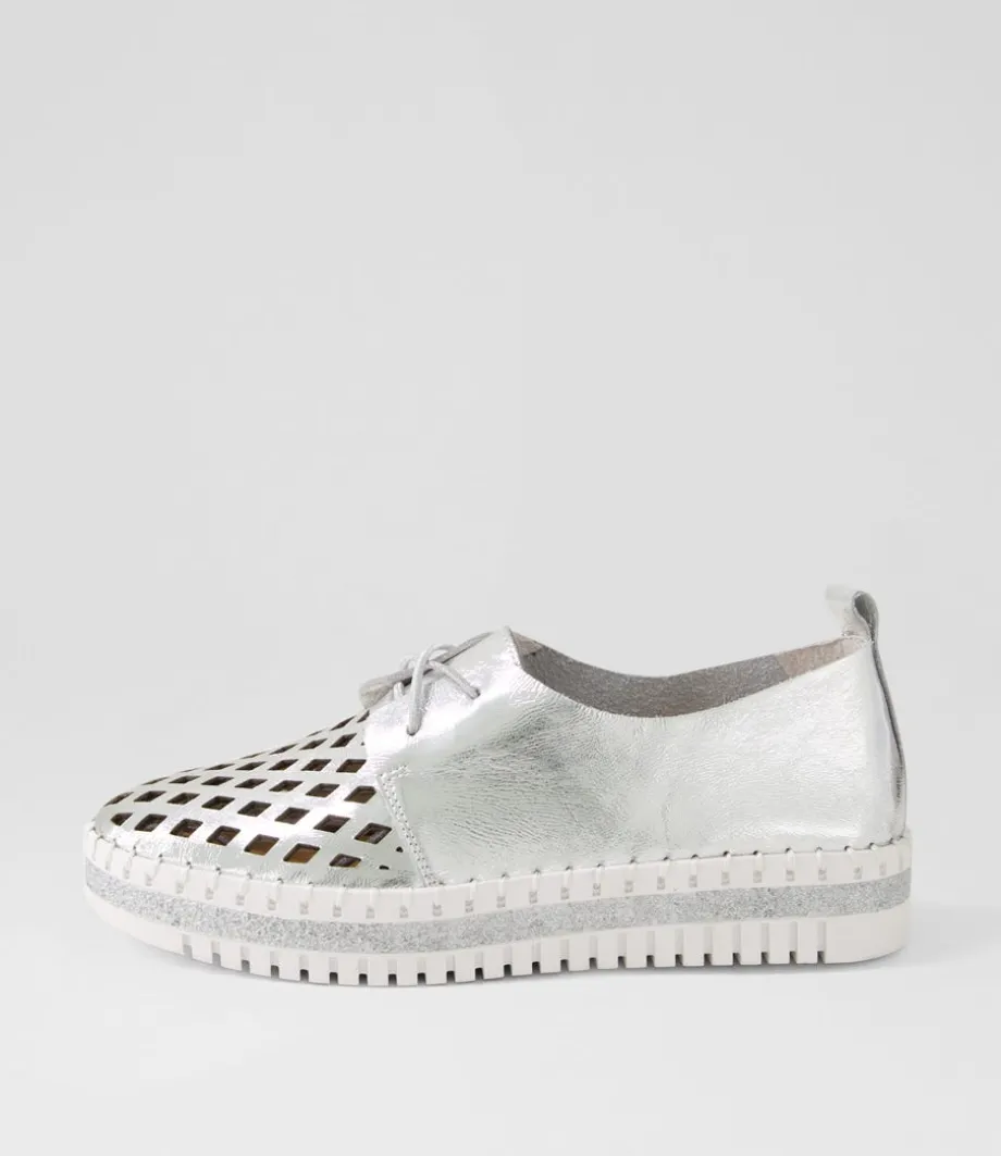 Mosi Silver White Crush Leather Sneakers