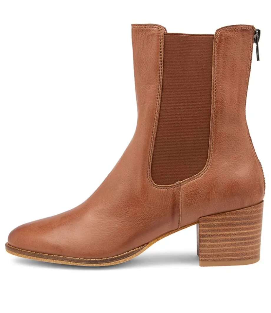 Mycah Cognac Leather Ankle Boots