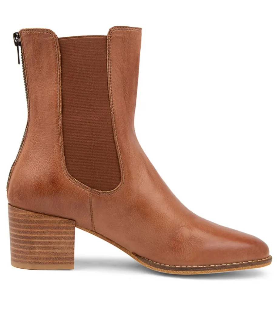 Mycah Cognac Leather Ankle Boots