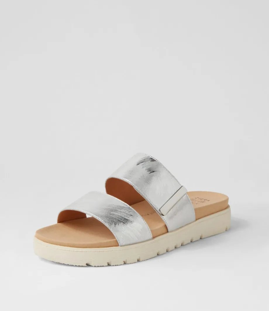 Nairo Xw Silver Scratch Leather Slides