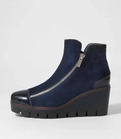 Nalani Navy Patent Suede Ankle Boots