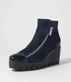 Nalani Navy Patent Suede Ankle Boots