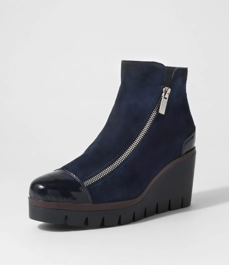 Nalani Navy Patent Suede Ankle Boots