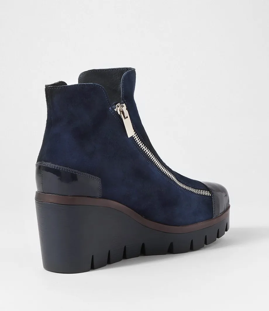 Nalani Navy Patent Suede Ankle Boots
