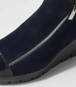 Nalani Navy Patent Suede Ankle Boots