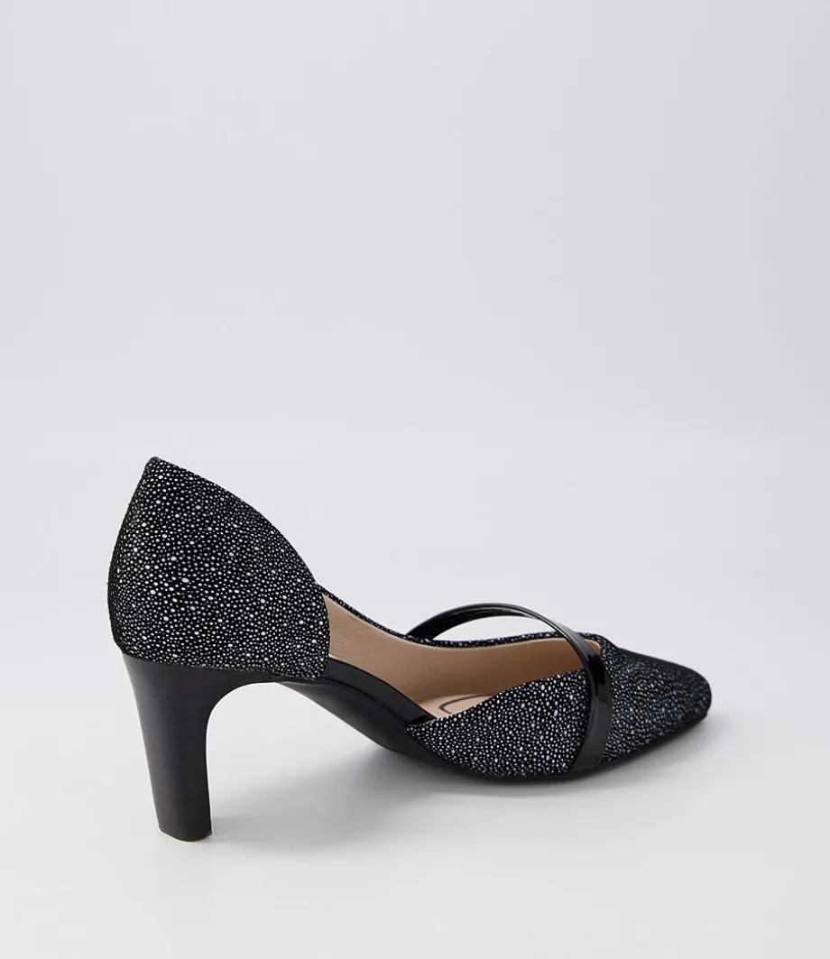 Narda2 Black White Dot Suede Patent Heels