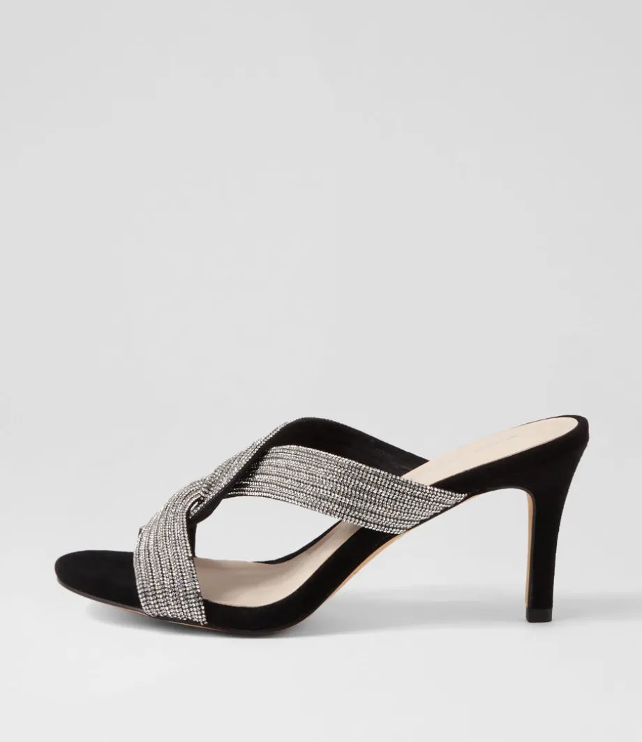 Narleta Black Silver Suede Jewels Mules
