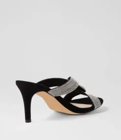 Narleta Black Silver Suede Jewels Mules