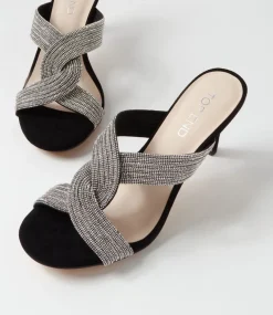 Narleta Black Silver Suede Jewels Mules