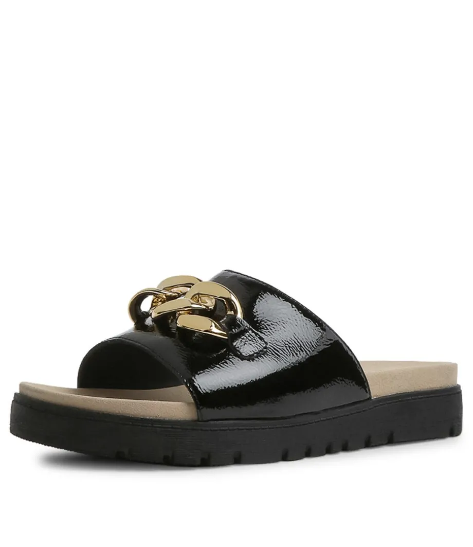 Narry Xw Black Wrinkle Patent Slides Bs
