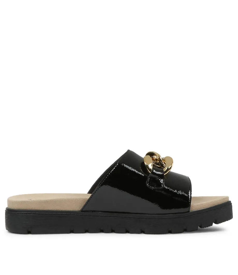 Narry Xw Black Wrinkle Patent Slides Bs