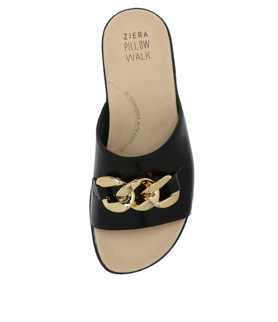 Narry Xw Black Wrinkle Patent Slides Bs