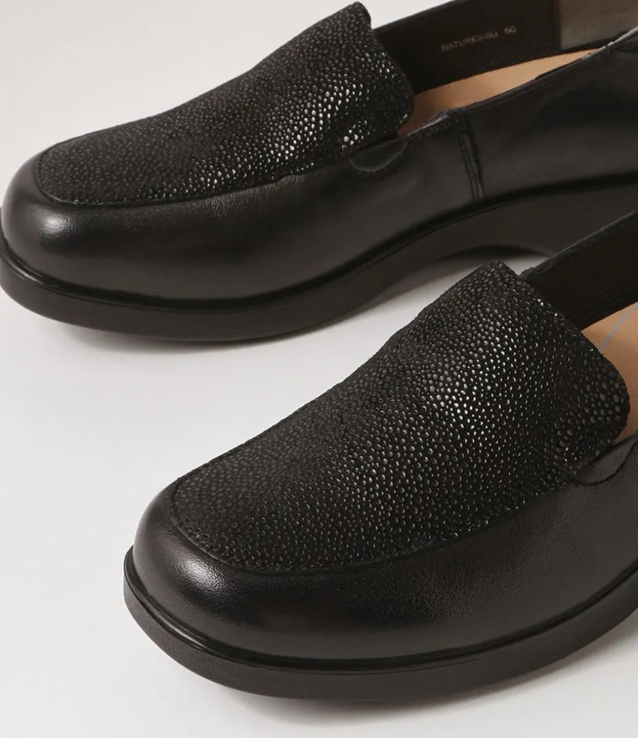 Nature2 Black Lizard Leather Suede Loafers