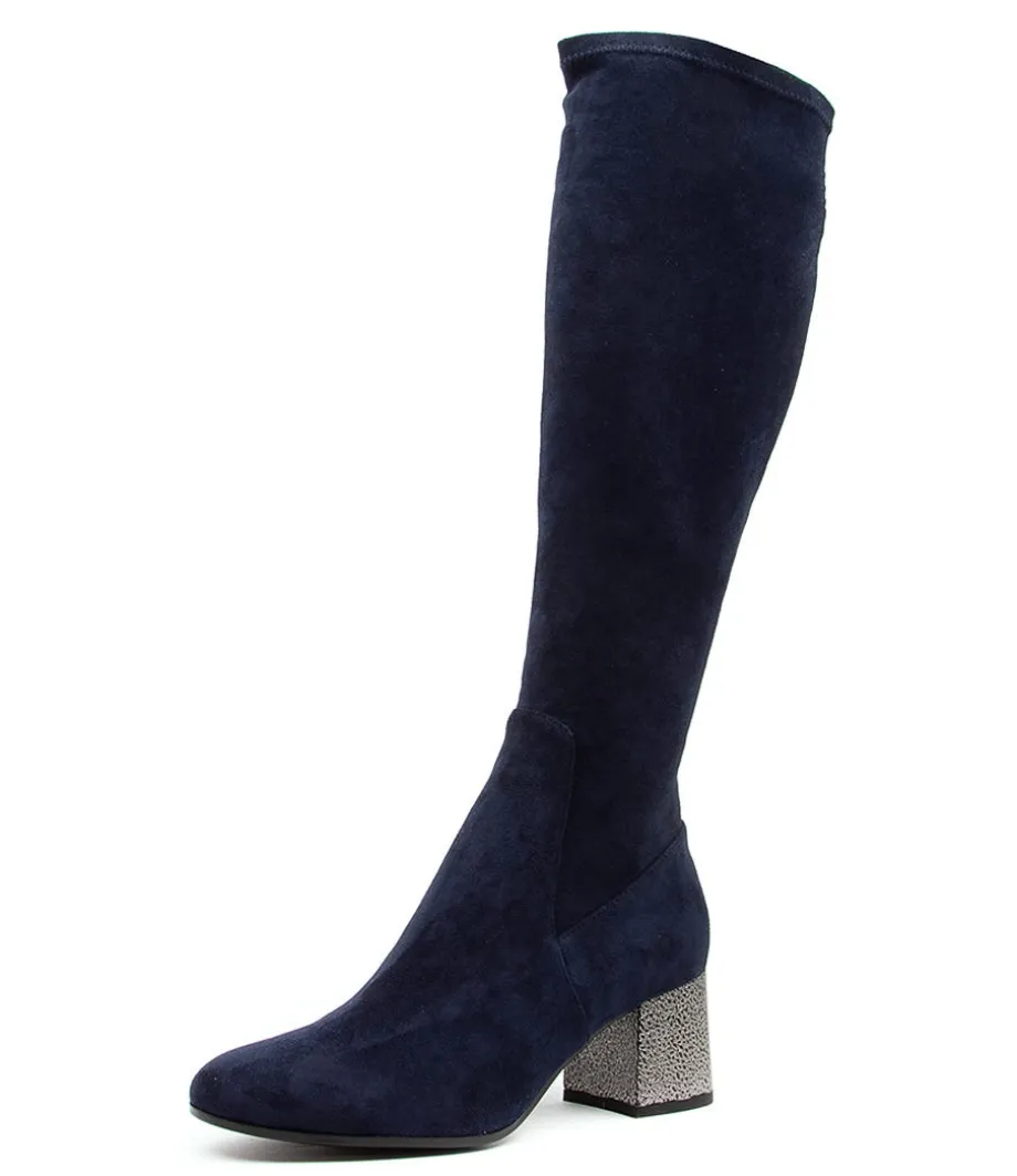 Nething Dj Navy Pewter Heel Stretch Microsuede