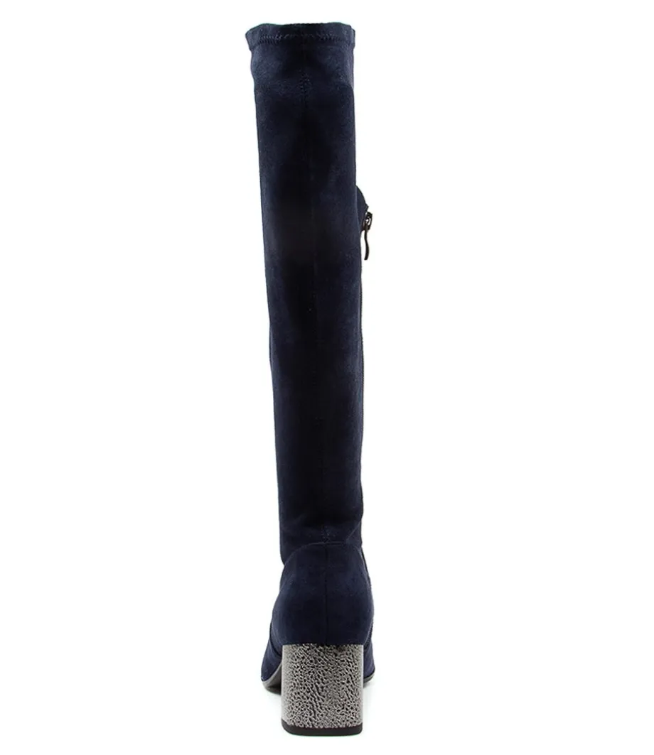 Nething Dj Navy Pewter Heel Stretch Microsuede