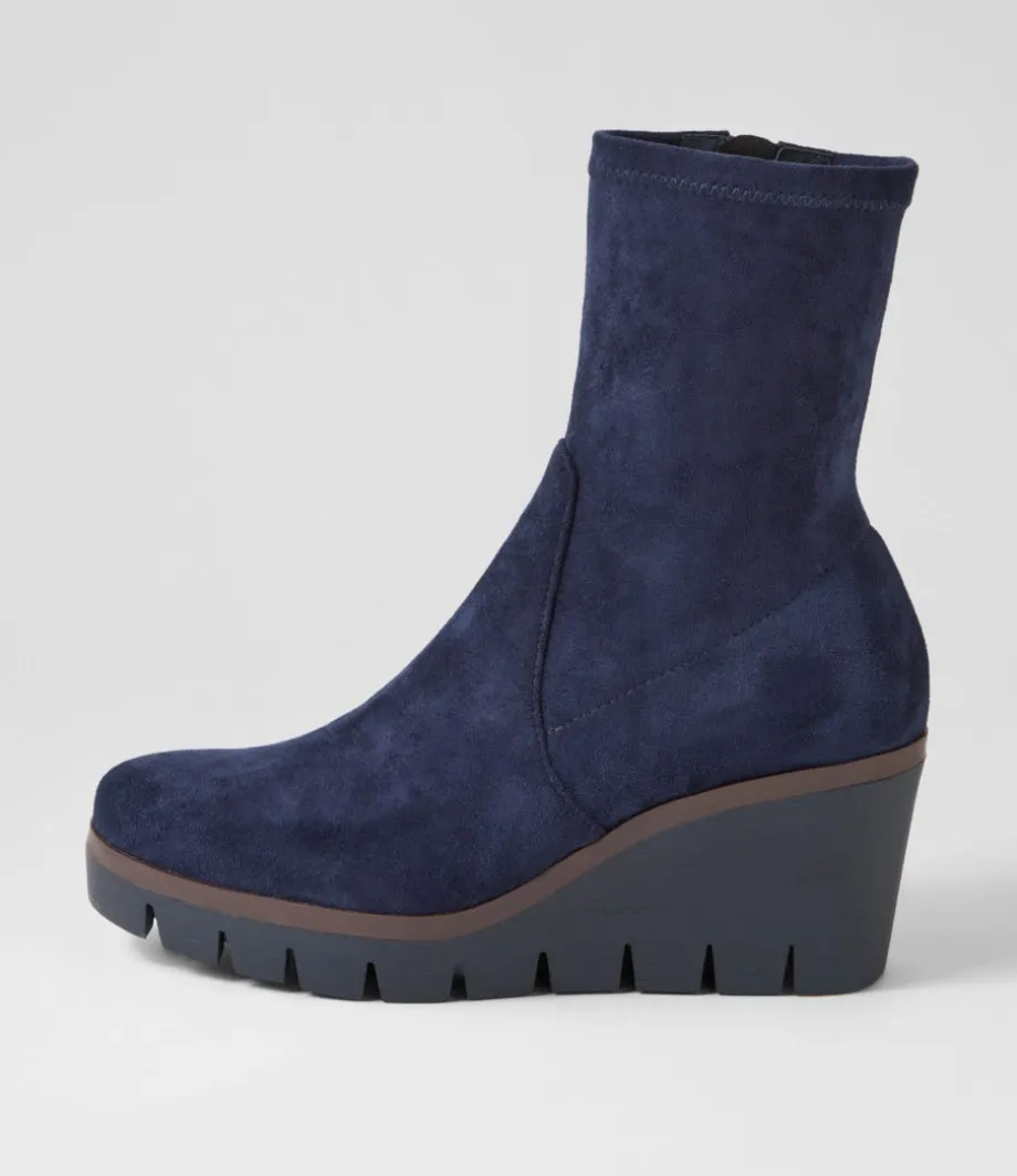 Nibal Navy Stretch Microsuede Ankle Boots