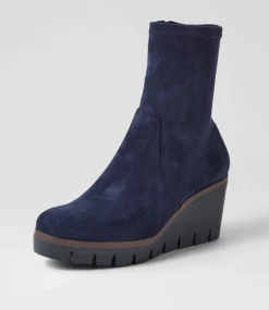 Nibal Navy Stretch Microsuede Ankle Boots
