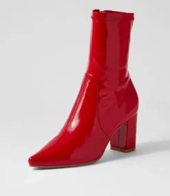 Nider Dark Red Stretch Patent Pu Ankle Boots