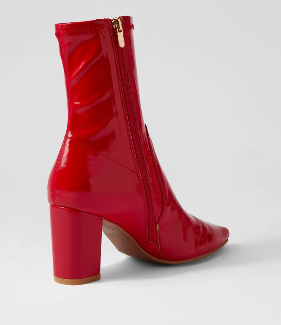 Nider Dark Red Stretch Patent Pu Ankle Boots