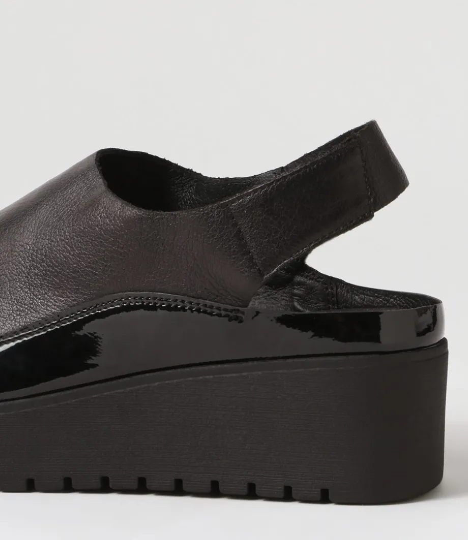Ober Black Leather Patent Sandals