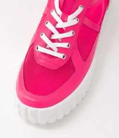 Obitta Hot Pink White Leather Mesh Sneakers