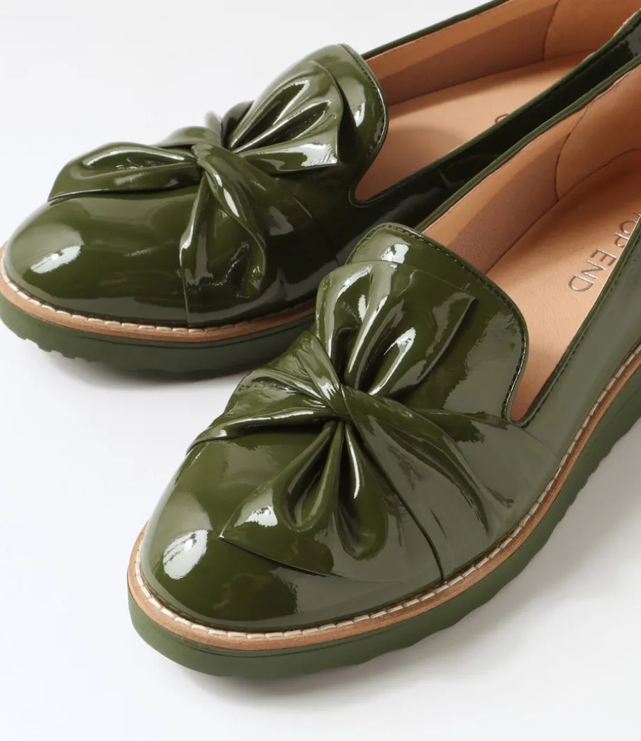 Oclem Khaki Patent Leather Loafers