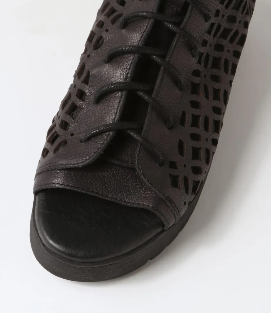 Olava Black Leather Sandals