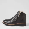 Opal Black Beige Leather Fur Ankle Boots
