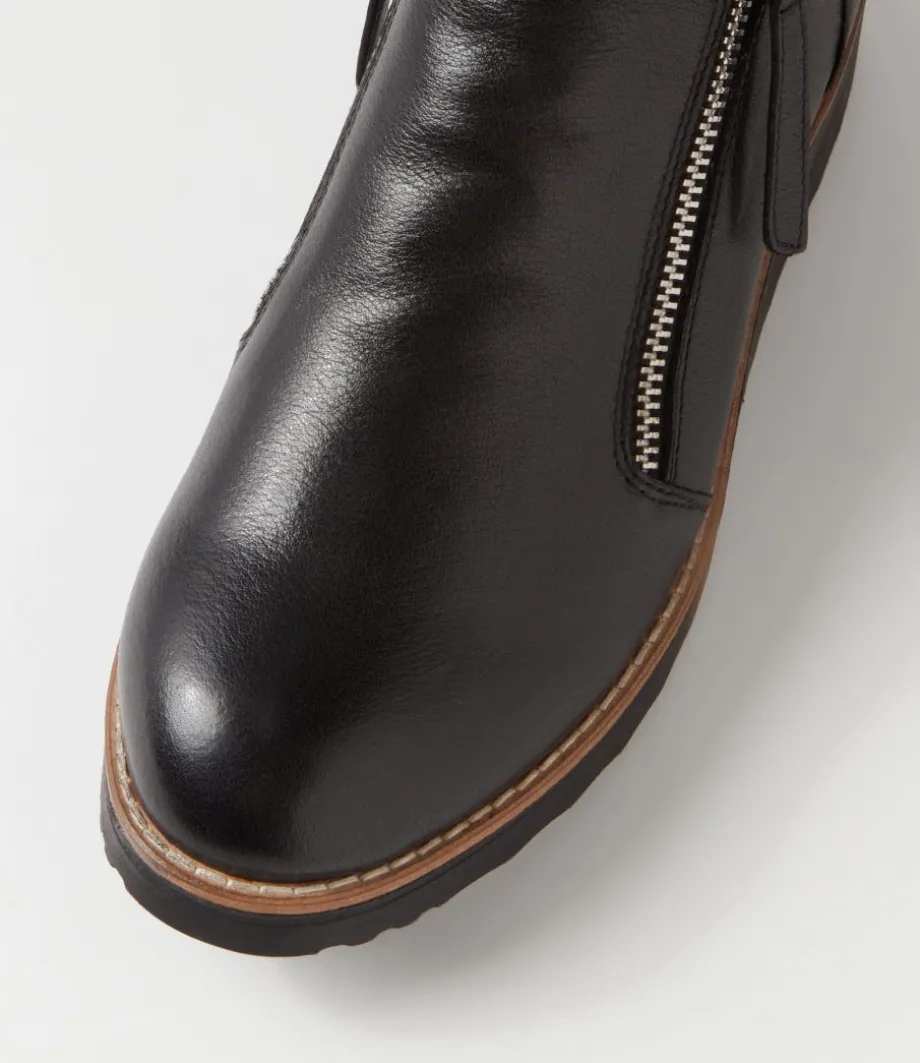 Opal Black Beige Leather Fur Ankle Boots