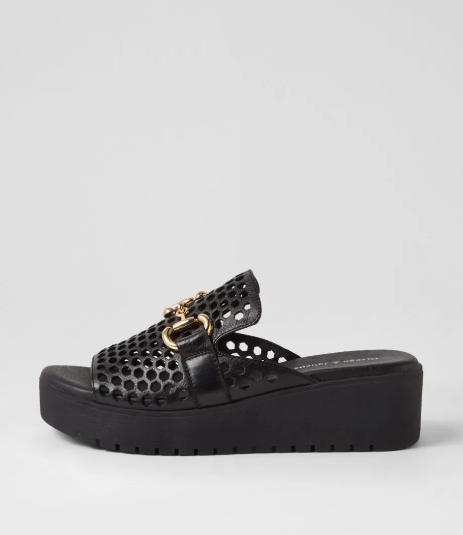 Osteno Black Leather Slides