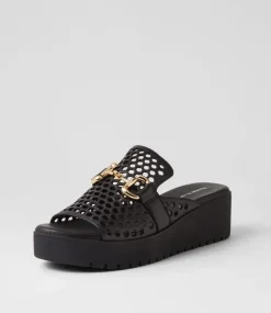 Osteno Black Leather Slides