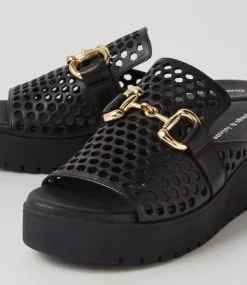 Osteno Black Leather Slides
