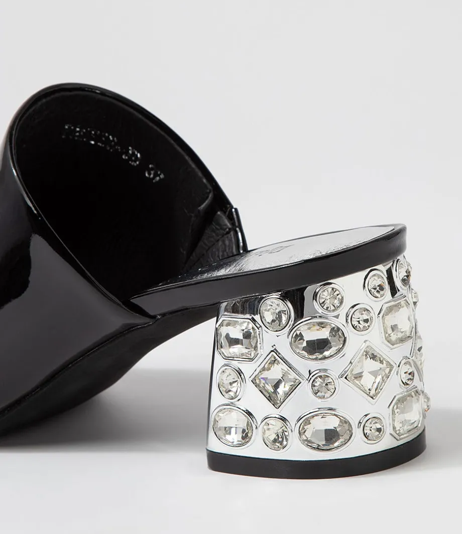 Pansie Black Patent Leather Mules