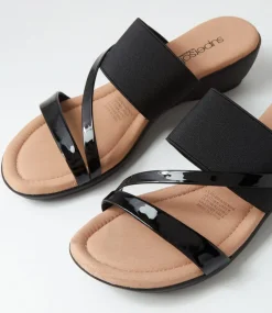Paralee Black Patent Elastic Slides